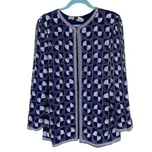 Vintage 80s Eves Allure Silk Sequined Party Blazer Dress Jacket Elegant Sz M